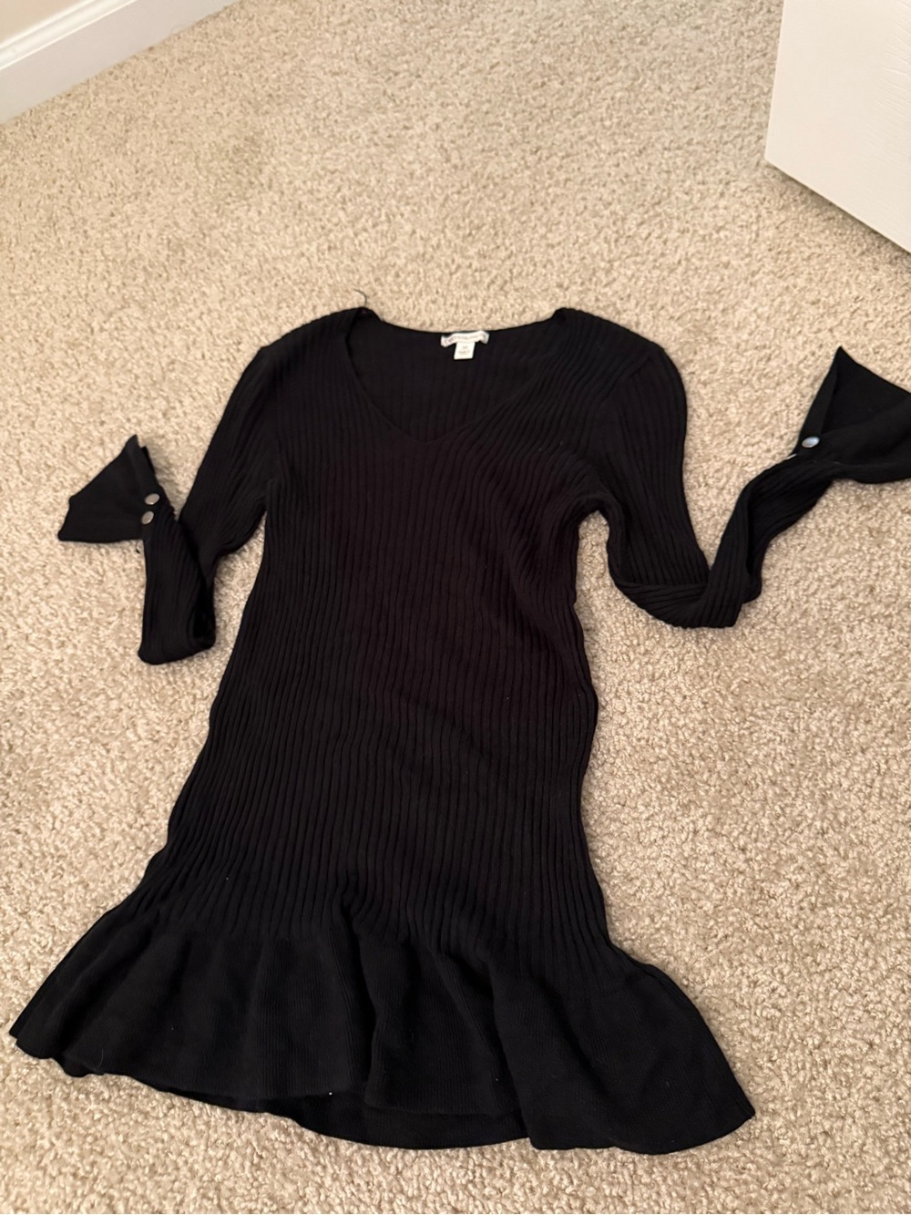 Cato Black Ribbed Mini Dress with Ruffle Hem